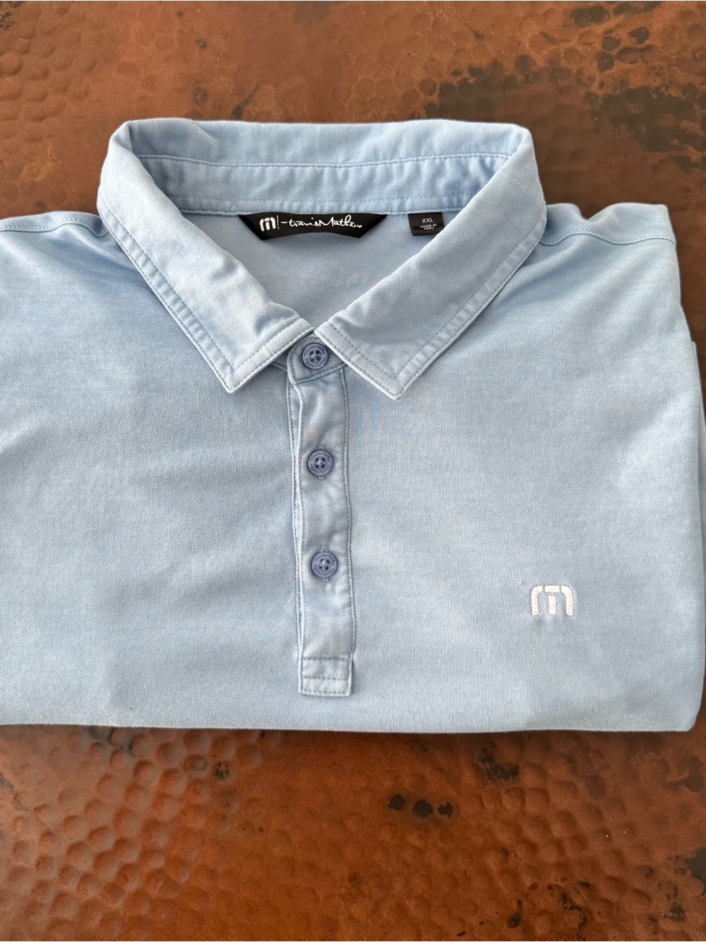 Travis Mathew Golf Polo Men XXL Blue Wash Pima Cotton Performance Stretch Shirt - Picture 7 of 10
